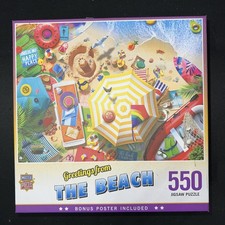 Master Pieces Greetings From The Beach 550 Pc Jigsaw Puzzle Bonus PosterComplete