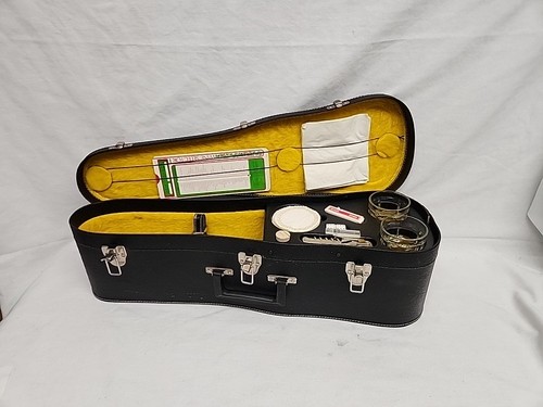 Vintage 1970's Violin Case Travel Bar Wine Bottle Holder W/Cards and Dice Set