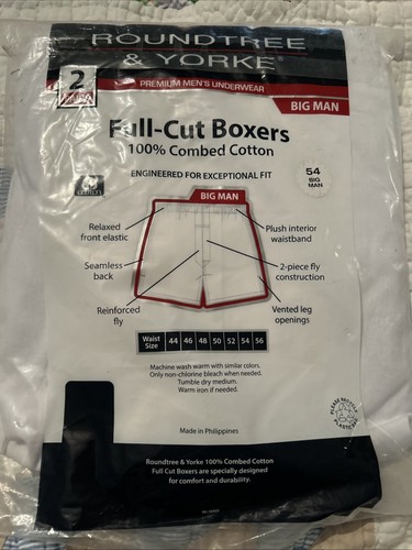 Roundtree & Yorke Boxers Big Man Size 54 Full-Cut 100% Combed Cotton White NEW - Picture 2 of 6
