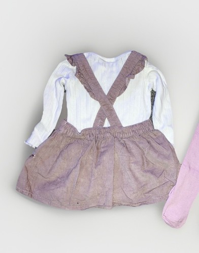Baby Girls 3 Piece Outfit Pinafore Vest & Tights Size 3-6 Months F&F - Picture 2 of 3