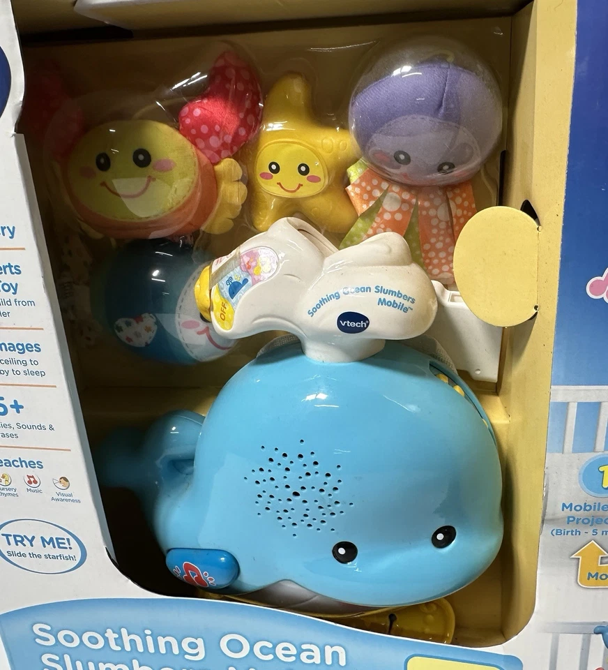 全新 VTech Baby Soothing Ocean Slumbers Mobile Crib Whale 投影仪 音乐 NOS — 第 2/4 张图片