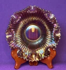 Antique Northwood Iridescent Amethyst Stippled Rays Carnival Glass Ruffled Bowl