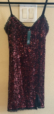 Wild Fable Sequin Bodycon Mini Dress M Lace Trim Burgundy Black