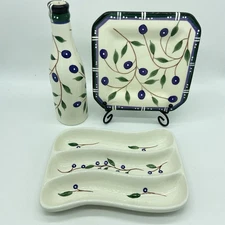 Gift Co Olive Print 3 pc Ceramic Vintage Serving Set Tuscan Mediterranean Decor
