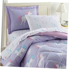 100 Cotton 5 Piece Twin Bed-in-A-Bag for Boys and Girls, Bedding Set Unicorn