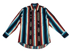 Vintage Wrangler Multi Color Stripe Aztec Print Pearl Snap Western Shirt Large