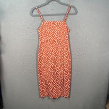 Zara Womens Size Small Orange White Floral Spaghetti Strap Midi Dress