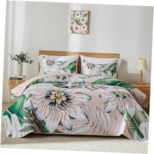 King Quilt Bedding Set,White King/Cal King 96"x110" Blush White Botanical