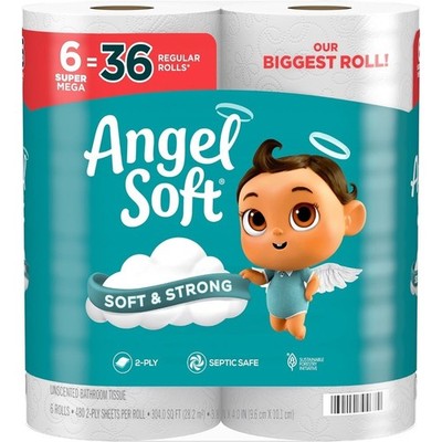 6 Super Mega Roll Toilet Paper equals 36 Regular Rolls, Soft and Strong Bathroom