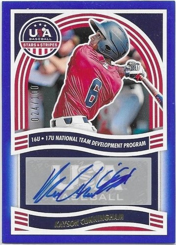 Panini 2024 Stars & Stripes KAYSON CUNNINGHAM Blue Auto 24/100 - USA Baseball RC - 第 1/1 張圖片