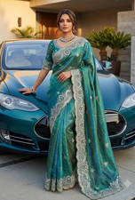 Fancy Bollywood Saree Designer Indian Pakistani New Sari Blouse Ethnic Wedding