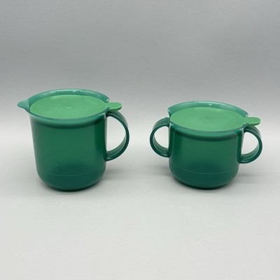 Vintage Tupperware Sugar Creamer Set With Lids Green 2309A- 2 & 2310A-3