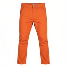 NUDIE JEANS Khaki Slim Hommes W28/L30 Bio Chaud Orange Zip Pantalon Chino I