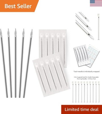 10PC Piercing Needles 18G - Sterile Disposable Sharp Surgical Stainless Steel...
