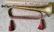 Antique French Brass Bugle 18" Couesnon Paris WW2 Military Signal, Tassels MP