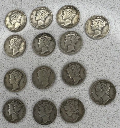 1942-1943  Mercury Dime 10C 90% Silver Business Strike US Coins Lot of 14