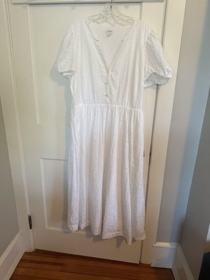 J.Crew Eyelet Dress White Cotton with Pockets Size 16 - Spring 2022 Collection