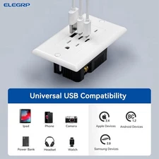 ELEGRP USB Outlets, 15 Amp Wall Outlet with 3 USB Ports, Dual USB C Ports