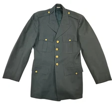 Vintage Military Blazer Jacket Mens 39L Green Army Polyester Button Pockets