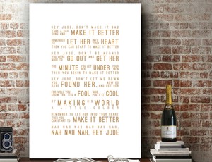 The Beatles Hey Jude Poster Word Wall Art Song Lyrics Print Canvas Gift Ebay