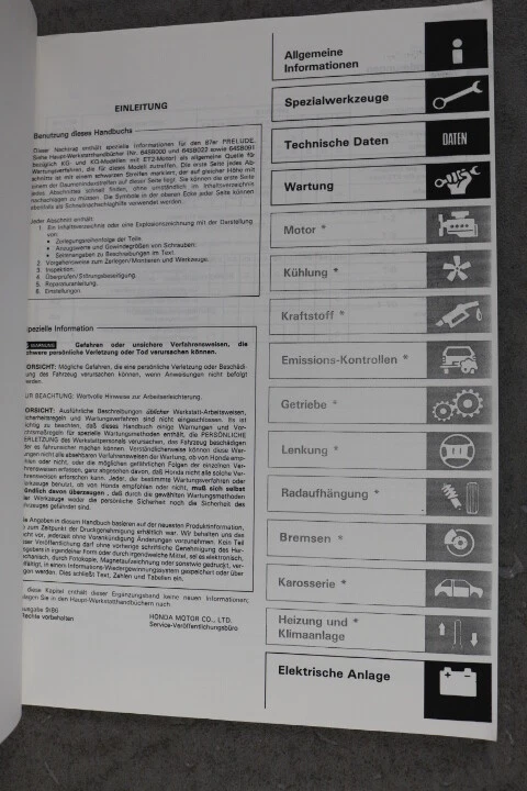 HONDA PRELUDE Werkstatthandbuch "1987" Werkstatt-Anleitung Reparatur-Handbuch - Bild 2 von 4