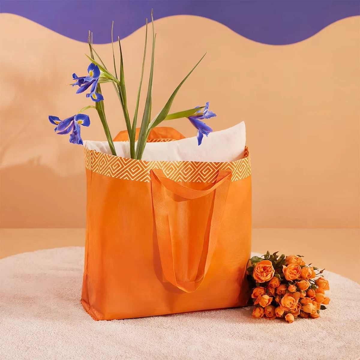 IKEA FRAKTA carrier bag, medium orange/thunder pattern 45x18x45 cm/36 l