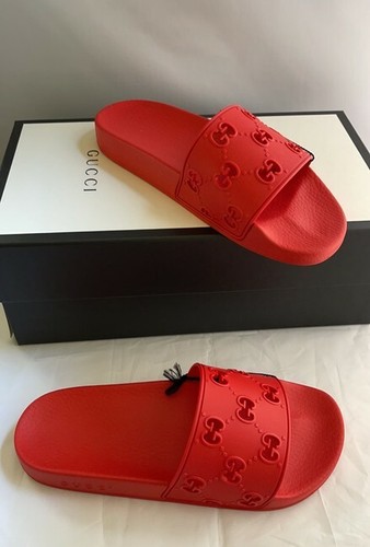 Gucci Red Rubber Gg Slide Sandal Flats 