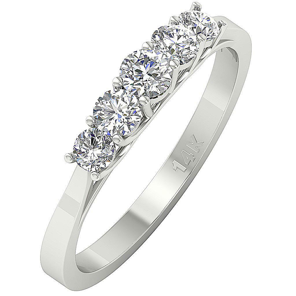 Five Stone Anniversary Ring SI1 G 0.60 Ct Natural Diamond 14K