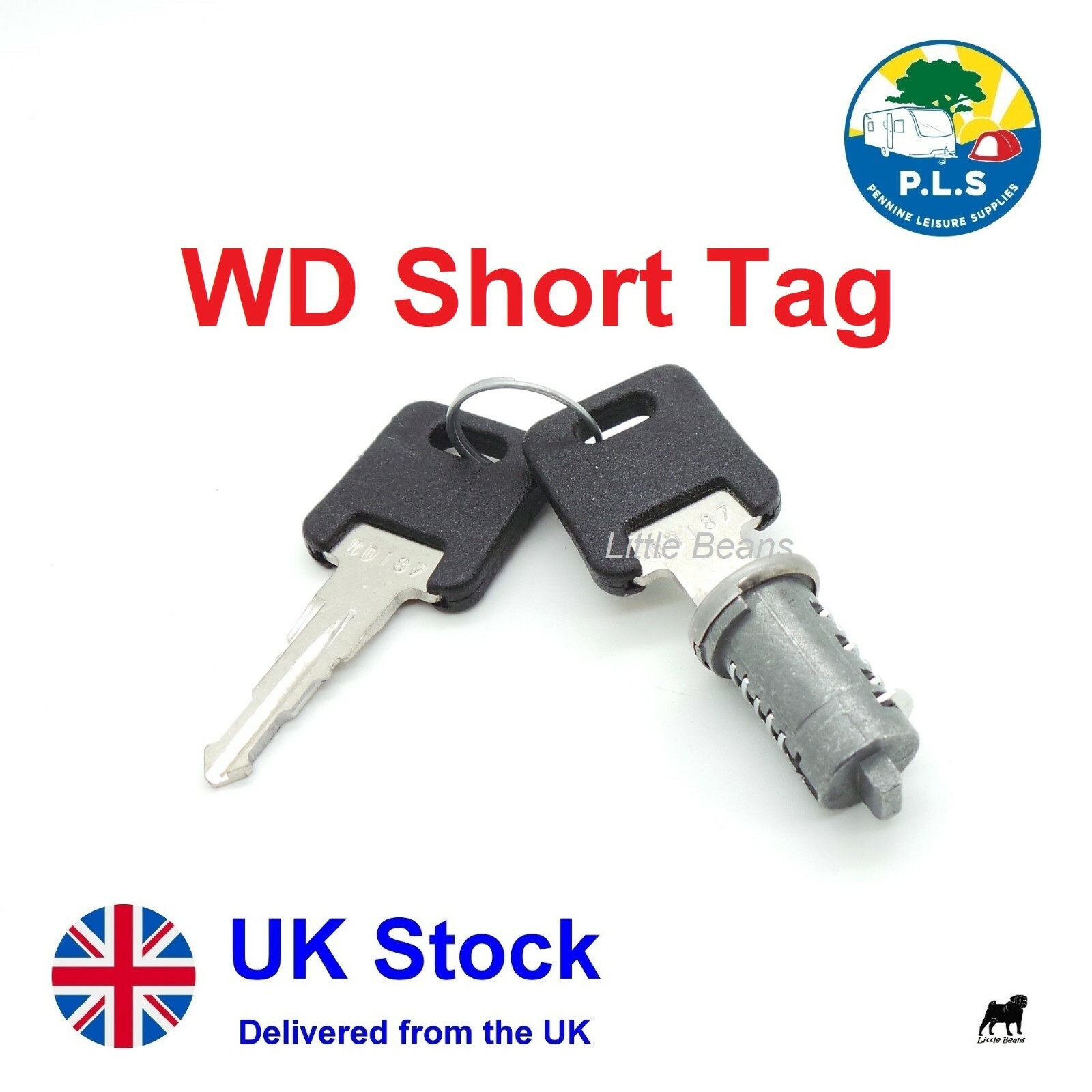 WD Replacement Door Lock Barrel Short Tag c/w 2 Keys Caravan Motorhome