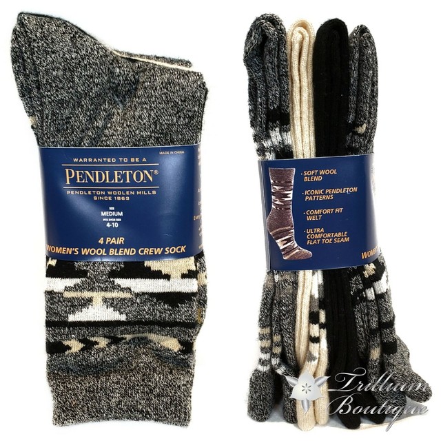 Pendleton Women's Wool Blend Crew Socks 4 Pair Geometric Designs Stripe