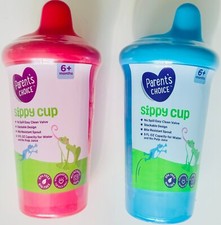 Lot of 2 Parent's Choice Sippy Cups 9oz No Spill Easy Clean Valve Light 6 Mon