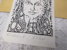 1965 signiert Siegfried R&ouml;ssel M&Auml;DCHEN KOPF LINOLSCHNITT : OSTERN 1965 :