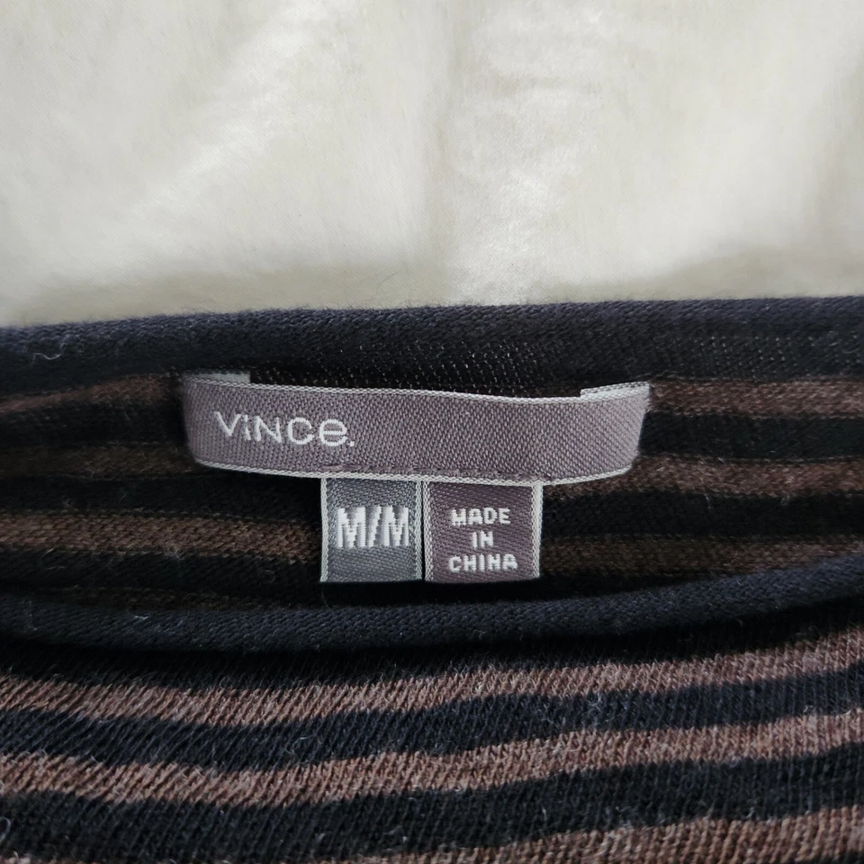 Vince  Womens M Brown Black Striped Thin-Knit Viscose Wool Boat Neck Sweater - Image 3 of 4