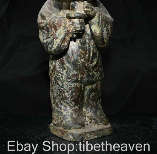 13.6" Old Chinese Bronze Ware Dynasty Palace little girl Hold candlestick Statue - Bild 7 von 11