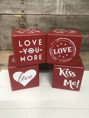 4 Pc Set Valentine s Day Decorative Wooden Blocks Love Inspiration Design