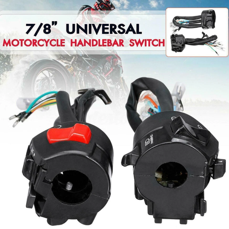 Pair of 7/8" Universal Motorcycle Handle bar Switch Gear Control Light Indicator - Image 2 of 4