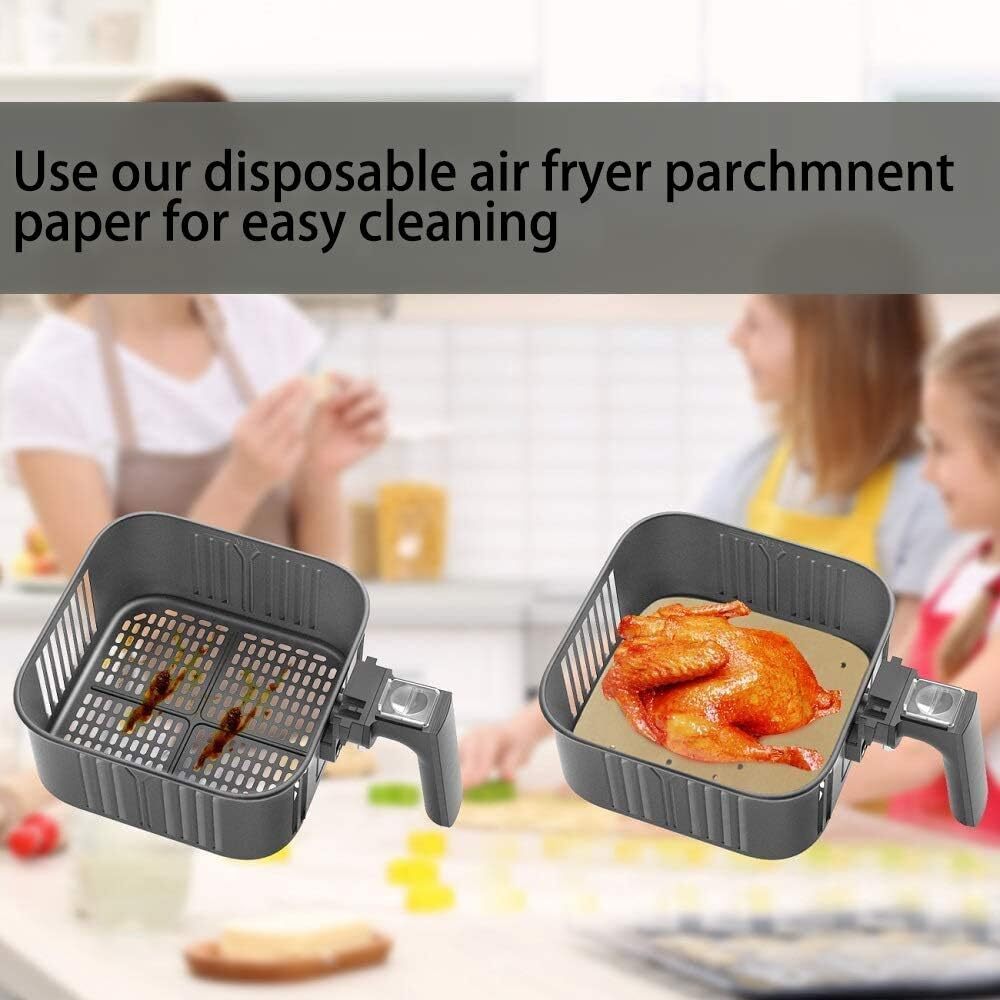 100pcs 8.5-Inch Square Air Fryer Parchment Liners No-Burn Non-Stick Easy to Use