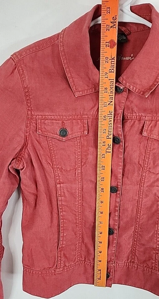Chaqueta de mezclilla de lino envejecido rosa de 5 botones Eddie Bauer para mujer, talla S Foto 4 de 4