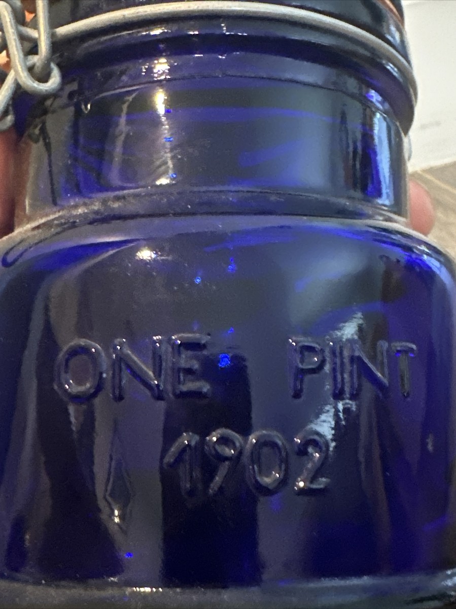Rare Abigail's Useful Jar One Pint Italy Crownford 1902 Blue Glass