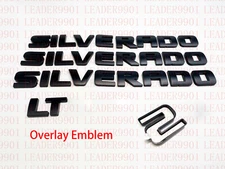 Overlay Emblem For Silverado 07-19 Door Tailgate Badge Matte Black Letters LT