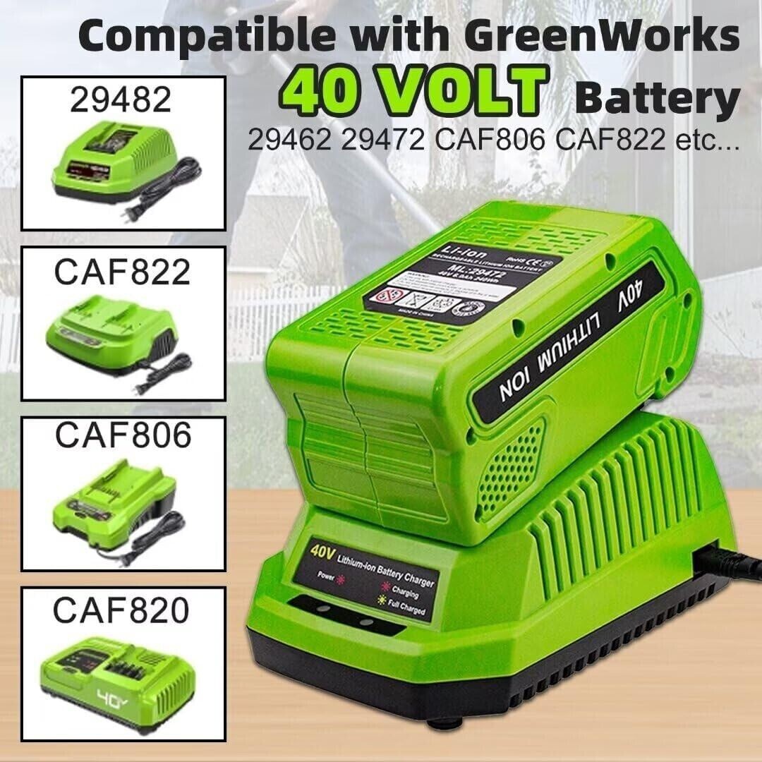 Charger For GreenWorks G-MAX 40V Batteries – Fits 29462, 29463, 29472, 24252, 29302 – Creabest