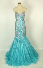 NWT Mermaid Aqua Size 2 Strapless Long Prom Formal Beads Eve Gown Cruise Dress