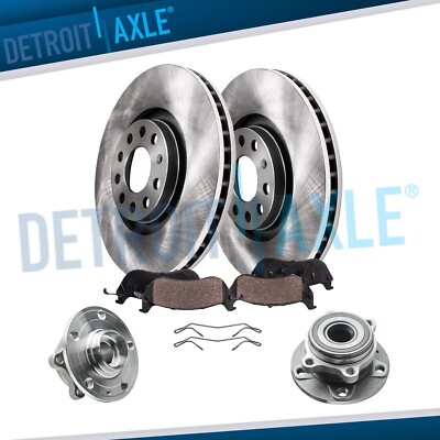Front Disc Rotors + Ceramic Brake Pads + Wheel Hub Bearing for Audi A3 VW Jetta