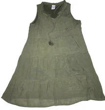 Naif Dress M Tie Layered V Neck Tie Olive Green Tiered Lined Beach BoHo