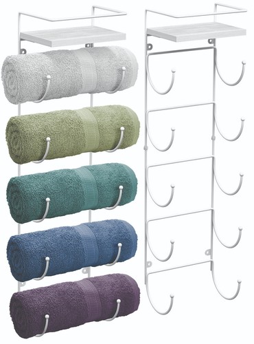 Sorbus Towel Rack for Bathroom, 5-Tier Wall Mount Organization Wine Rack (White) - Picture 9 of 10