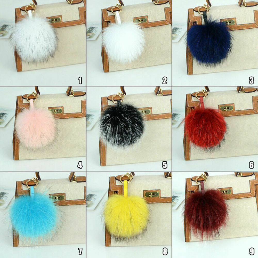 15cm Large Soft Real Raccoon Fur Fluffy Pompom Keychain Bag Charm  