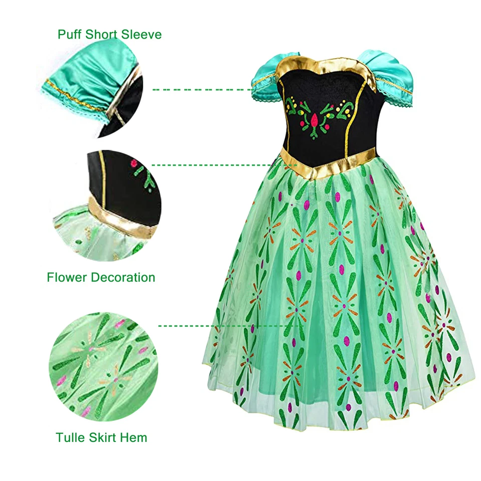Girls Dresses Frozen Anna Fancy Dress Up Costume Princess Birthday Party Dress - Image 2 of 4