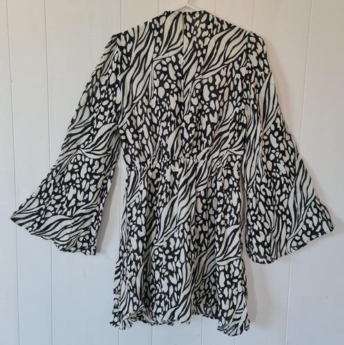 Top Shop Dress Uk 10 Petite Black White Polyester Long Sleeve NEW With Tags - Picture 7 of 8