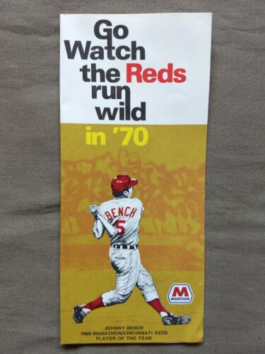 Vintage 1970 CINCINNATI REDS Fold-Out Schedule - Marathon Oil/Johnny Bench - EX+