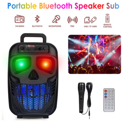 1PCS Portable Bluetooth Speaker Sub Woofer Heavy Bass Sound System Party & Mic